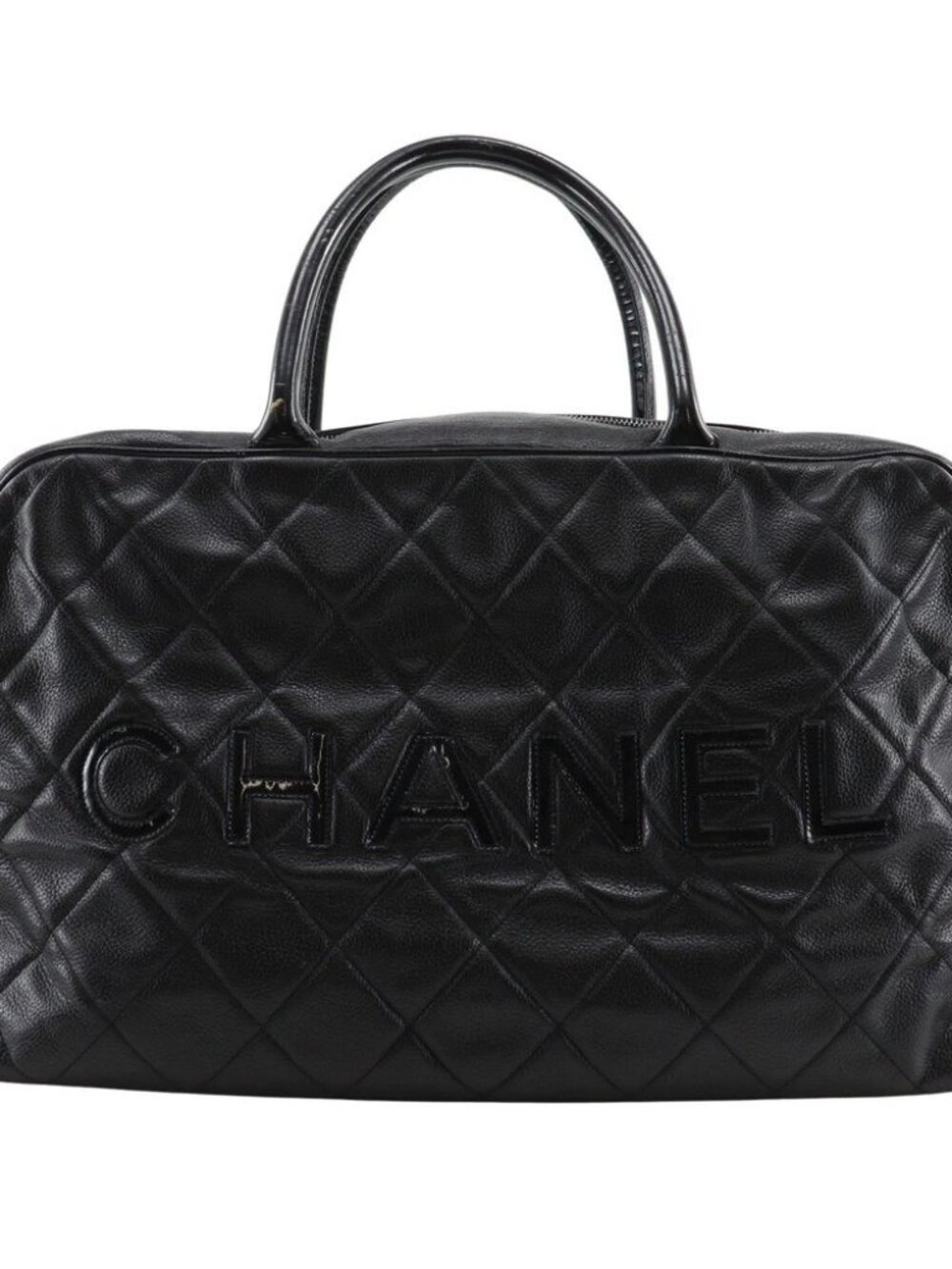 CHANEL Matelasse Boston bag logo black leather/enamel Women